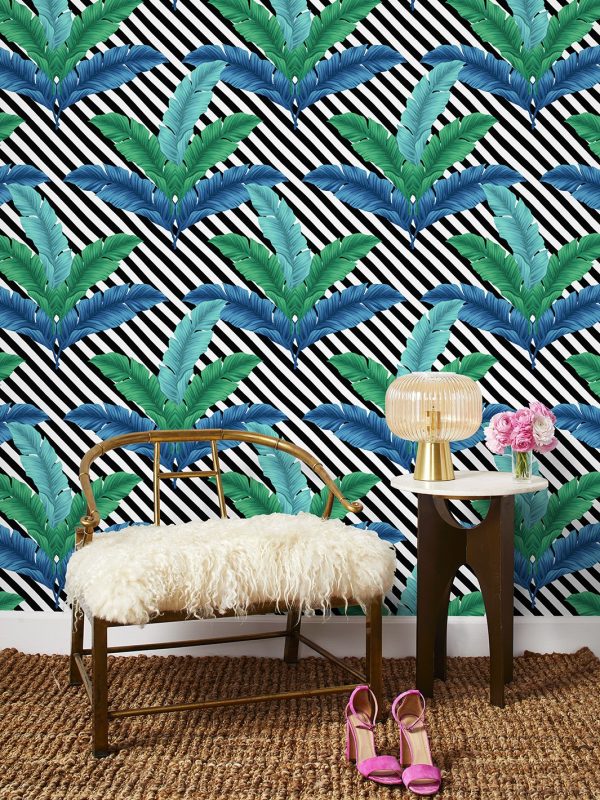 BarbieStyle™ Isla Palm  Wallpaper by Barbie™ - Azul & Verde For Sale