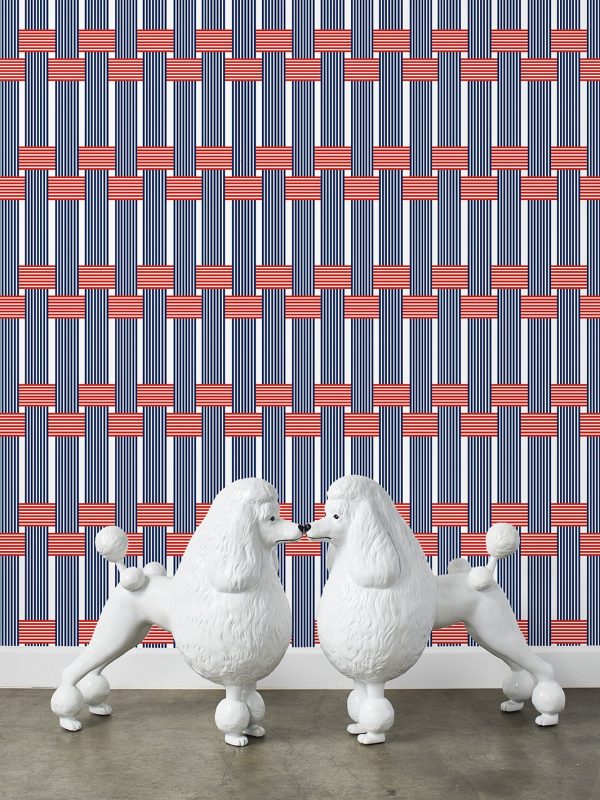 Roman Holiday Woven  Wallpaper by Barbie™ - Navy Red Cheap