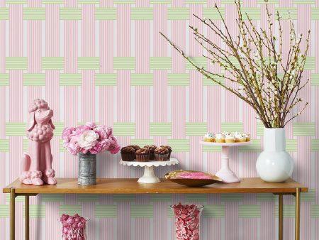 Roman Holiday Woven  Wallpaper by Barbie™ - Pink Green Discount