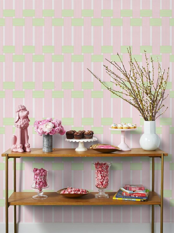 Roman Holiday Woven  Wallpaper by Barbie™ - Pink Green Discount