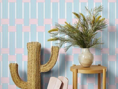 Roman Holiday Woven  Wallpaper by Barbie™ - Baby Blue   Pink Hot on Sale