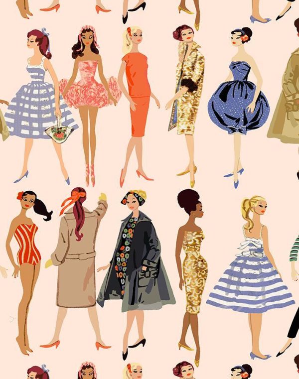 Vintage Illustration  Wallpaper by Barbie™ - Peach Supply