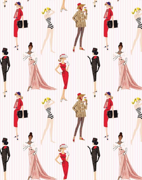 Vintage Pinstripe  Wallpaper by Barbie™ - Pink Fashion