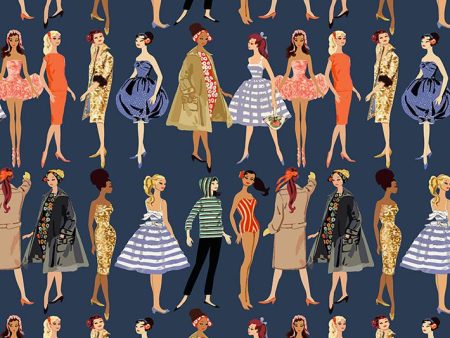 Vintage Illustration  Wallpaper by Barbie™ - Navy Cheap