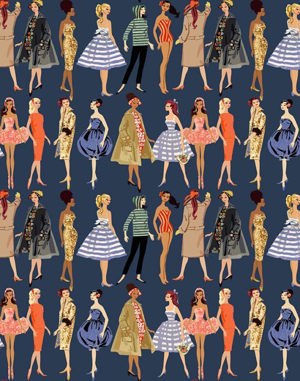 Vintage Illustration  Wallpaper by Barbie™ - Navy Cheap