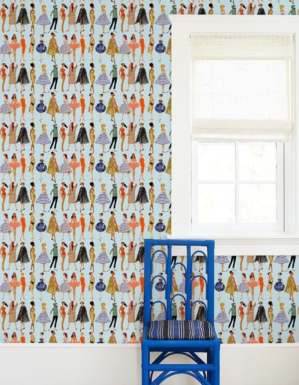 Vintage Illustration  Wallpaper by Barbie™ - Pale Blue Hot on Sale