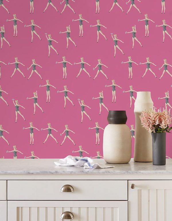 Vintage Barbie™ in Motion  Wallpaper by Barbie™ - Berry For Sale