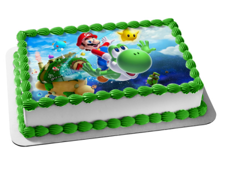 Super Mario Brothers Yoshi and Star Edible Cake Topper Image ABPID05758 Online now