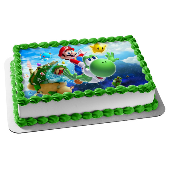 Super Mario Brothers Yoshi and Star Edible Cake Topper Image ABPID05758 Online now