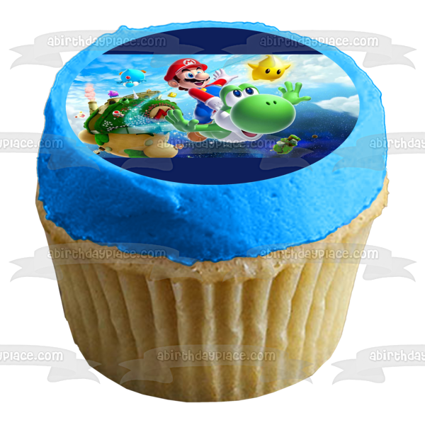 Super Mario Brothers Yoshi and Star Edible Cake Topper Image ABPID05758 Online now