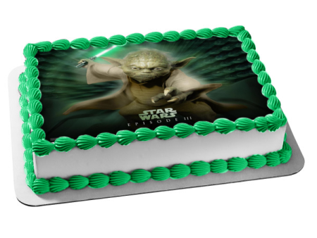 Star Wars Episode 3 Yoda and His Lightsaber Edible Cake Topper Image ABPID05710 Cheap