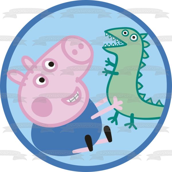 Peppa Pig Green Dinosaur and George Edible Cake Topper Image ABPID05662 Supply