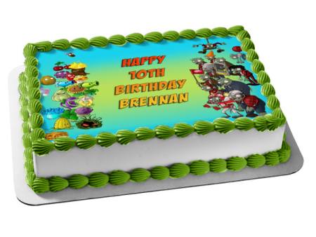 Plants Vs Zombies Peashooter Sunflower Scardey-Shroom and Zombies Frame Edible Cake Topper Image Frame ABPID05325 For Cheap