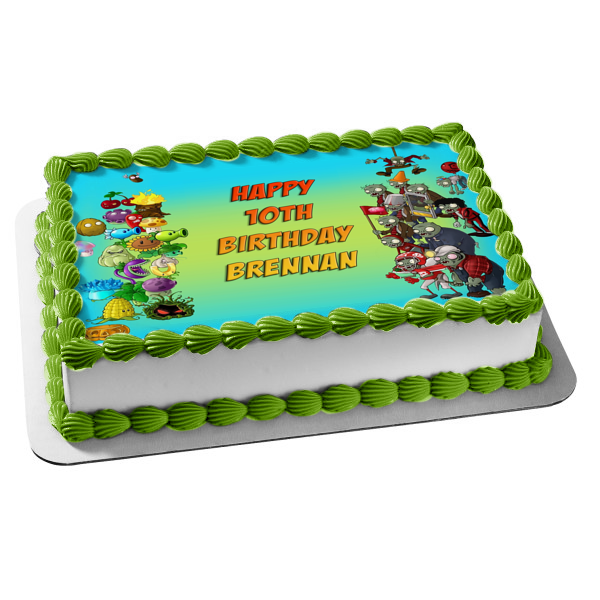 Plants Vs Zombies Peashooter Sunflower Scardey-Shroom and Zombies Frame Edible Cake Topper Image Frame ABPID05325 For Cheap