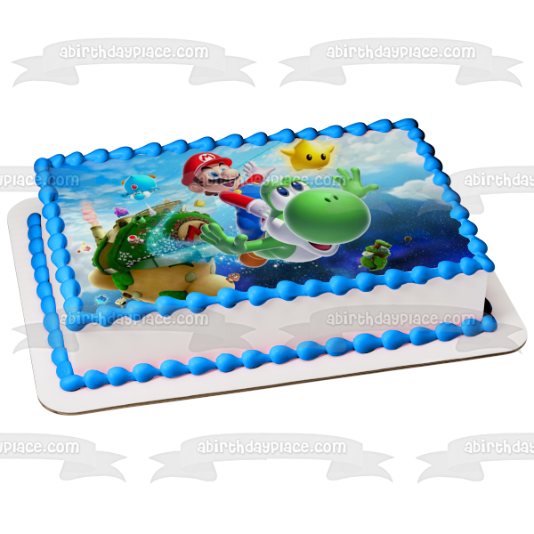 Super Mario Brothers Yoshi and Star Edible Cake Topper Image ABPID05758 Online now