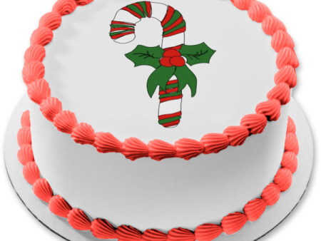 Merry Christmas Candy Cane and a Bow with Mistletoe Edible Cake Topper Image ABPID05658 Online Sale