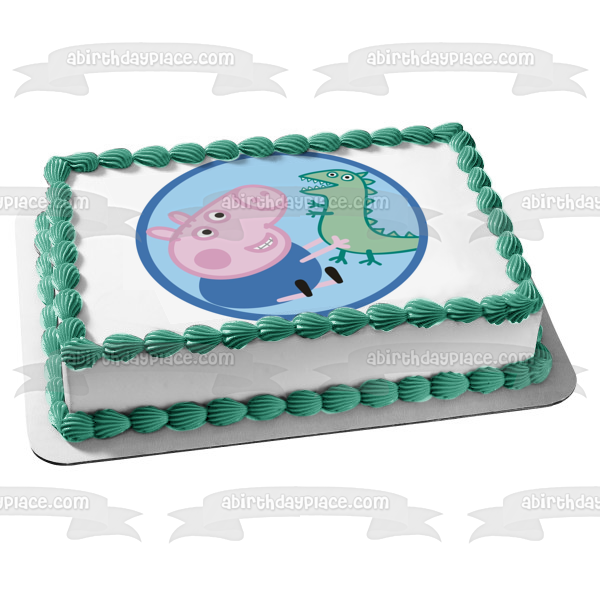 Peppa Pig Green Dinosaur and George Edible Cake Topper Image ABPID05662 Supply