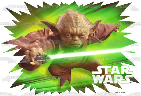 Star Wars Logo Yoda with a Green Lightsaber Edible Cake Topper Image ABPID05696 Hot on Sale