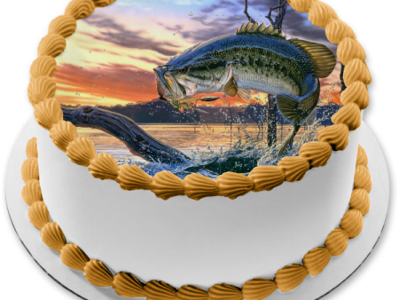 Bass Fishing Fish Out of Water Sunset Edible Cake Topper Image ABPID04589 Cheap