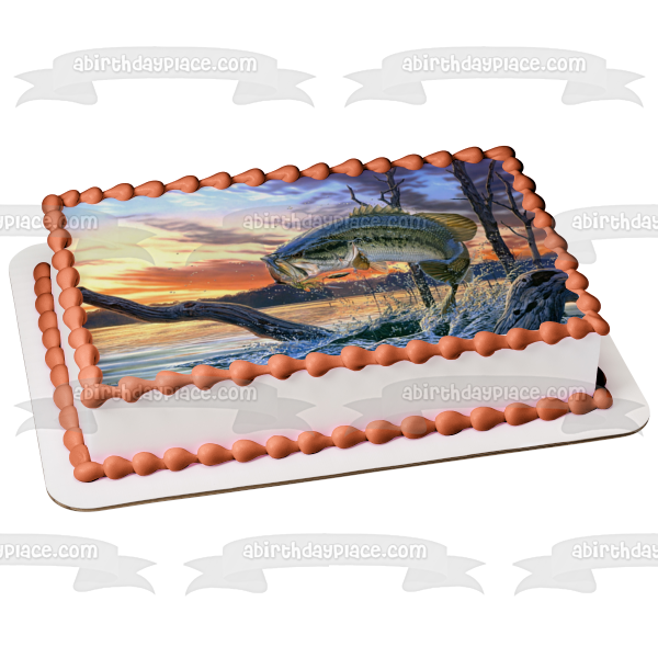 Bass Fishing Fish Out of Water Sunset Edible Cake Topper Image ABPID04589 Cheap